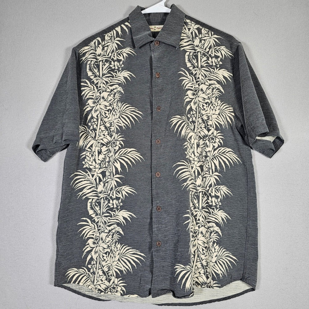 Tommy Bahama 100% Silk Button Up Shirt Mens Small Gray Tropical Floral Print